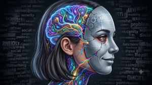 Ilustración de una mente dividida que representa el masking en el autismo y el desgaste del camuflaje social