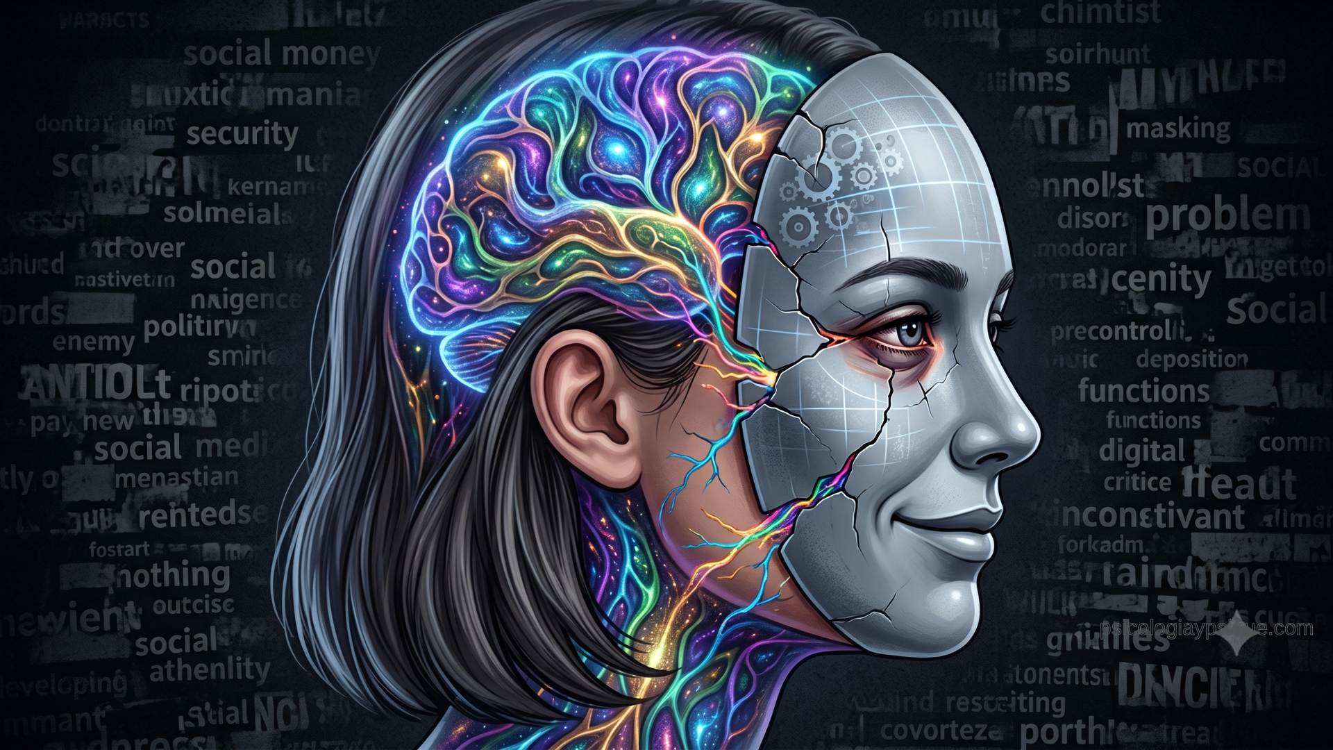 Ilustración de una mente dividida que representa el masking en el autismo y el desgaste del camuflaje social